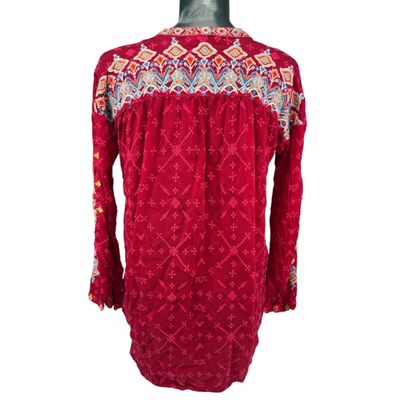 JOHNNY WAS Gina Embroidered Floral Boho Peasant Red Tunic Blouse Top Size S - Picture 5 of 13
